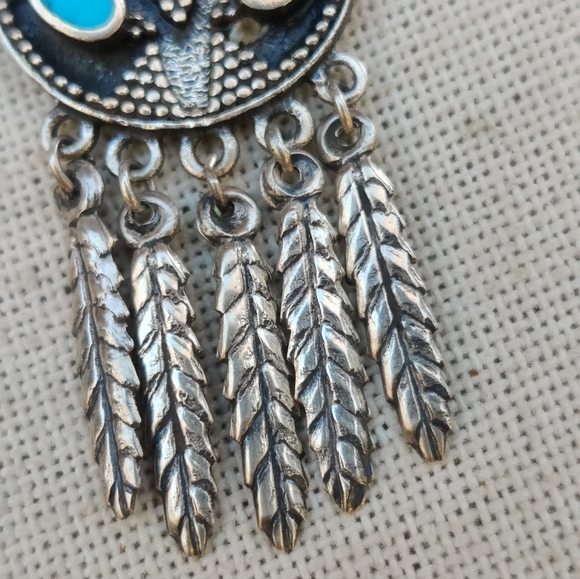Vintage Sterling Zuni Native American  Turquoise Feather Earrings - Picture 4 of 7